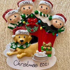 Gepersonaliseerde familie van 4 kennel- en hondkerstboomversiering kerstbal broers en zussen broers zussen kleinkinderen