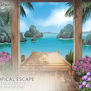 Fond de plage d'été, scène tropicale, créateur de scène, créateur de fond, scène de plage,