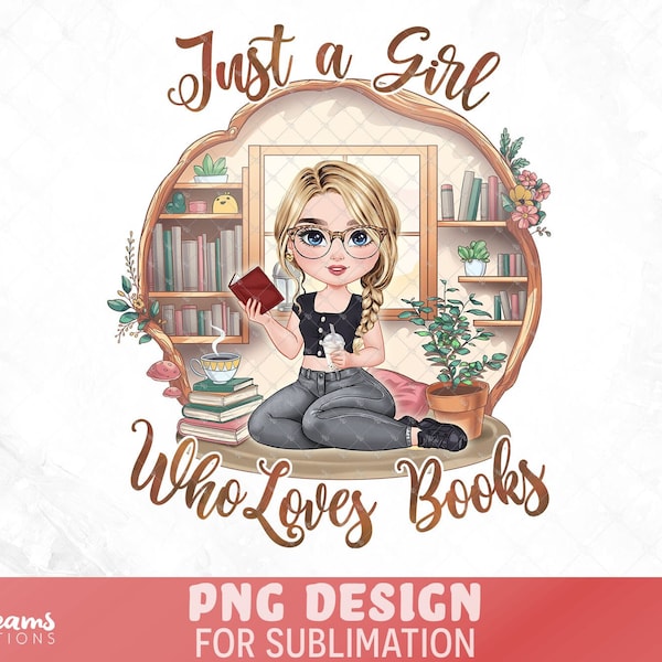 Girl Reading book, Sublimation Design, Cute clipart, Chibi clipart, Study, Bookworm clipart, Book lover PNG