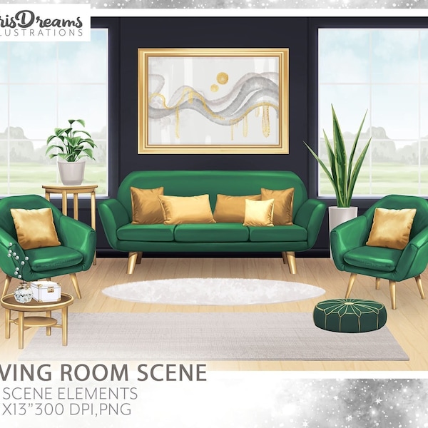 Living Room Background, Living Room Scene, Interior Clipart, Home Illustration, sofa PNG, Kitchen Illustration, Background Scene,