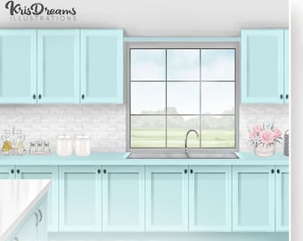 Kitchen Background, Kitchen Scene, Interior Clipart, Home Illustration, Kitchen PNG, Kitchen Illustration, Background Scene,