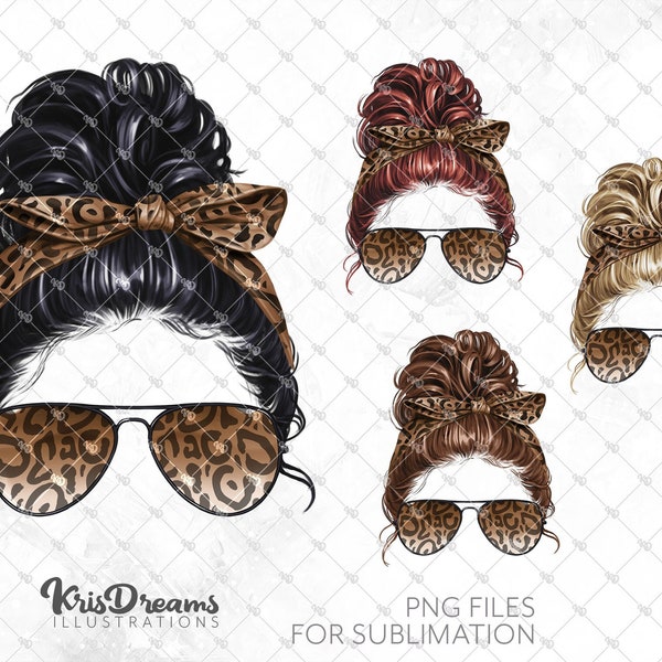 Leopard Print Messy Bun Png, Mom Bun Png, Occhiali da donna png, Fascia per occhiali da sole per capelli, Mom Life PNG, Sublimation Design