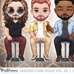 Chibi Male Friends Clipart Character Creator PNG | Boys Night Out Bar Theme DIY Portrait Set Customizable Clipart for Best Friends and Gifts