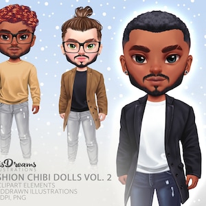Christmas Fashion Chibi Male Clipart, Bestfriends Men Boys png, Men hairstyles Clipart, Customizable Clipart