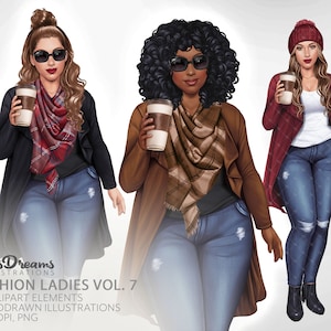 Autumn Girl png, Denim Girl Clipart, Fashion Girls Clipart, Curvy Girl Clipart, Braid Hair Clipart, Afro Girls Clipart