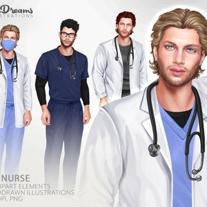 HealthCare Clipart, Nurse Clipart PNG, Hospital Clipart, Hair Clipart, Male Clipart, African American Men Clipart, Hunk Clipart,