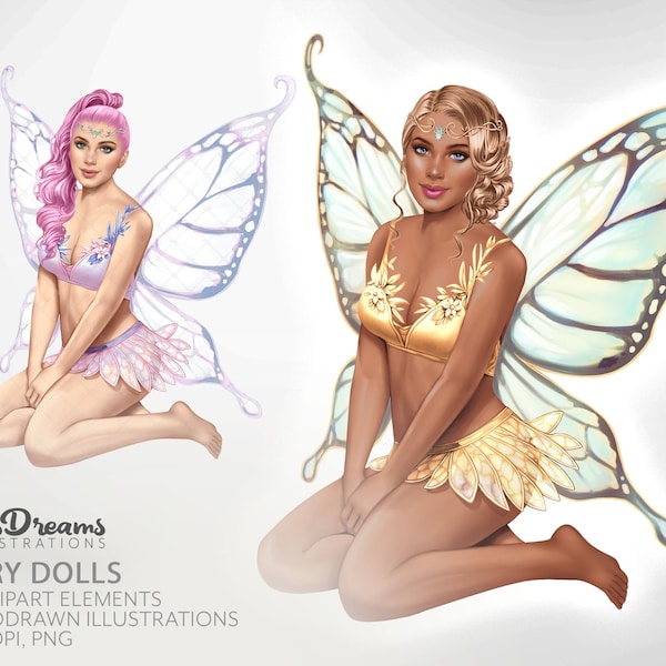 Fairy Clipart, Pixie Clipart, Fairy Wings, Fantasy Clipart, Fairy Princess, Fashion Girl Clipart, African American Women Clipart,