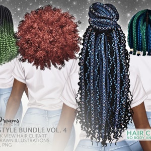 Hair Colors Clipart, Black Girl Hairstyle Clipart, Braid, Locs, Natural Hair, Curly Hair, Blonde, Blue, Red, PinkSilver Hair