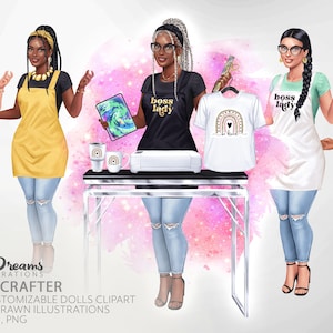 Creative Craft Lady Clipart, Sublimation Craft Clipart, Business Owner Clipart, Melanin Queen png, Customizable Clipart