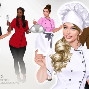 Chef Clipart, Baker Clipart, Culinary Clipart, Cooking Clipart, Fashion Girl Clipart, Planner Girl Clipart, Hair Clipart, Make up Clipart