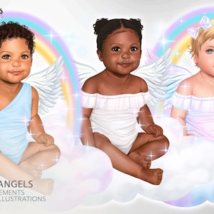 Rainbow Baby Clipart, Angel Baby Clipart, Angel Clipart, Infant Loss, Memorial, Commercial Use, African American, Latina,
