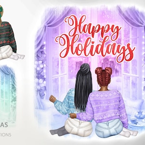 Beste Freunde Clipart, Weihnachten beste Freunde, personalisierte Clipart, Schwestern png, Schwesternschaft, Afro Girls Clipart,