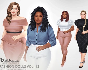 Curvy Girls Clipart, Fashion Girls Clipart, Lady boss Clipart, Girl boss Clipart, Hair Clipart, Afro Girls Clipart, Natural Hair Clipart