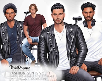Black Man Clipart, Male Musician, Music Lover Hunk Boyfriend Clipart, Rocker Mustache Beard, Clipart, Bachelor, Husband