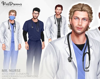 HealthCare Clipart, Nurse Clipart PNG, Hospital Clipart, Hair Clipart, Male Clipart, African American Men Clipart, Hunk Clipart,
