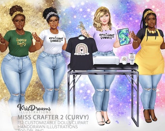 Creative Craft Lady Clipart, Curvy Fashion Girls png, Sublimation Craft Clipart, Business Owner Clipart, Customizable Clipart