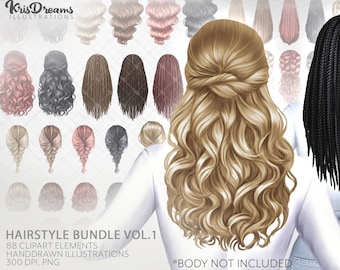 Hair Clipart, Fashion Girl Clipart, Black Girl Hairstyle Clipart, Braid Hairstyle, Natural Hair Woman Clipart, Curly Hair, Wavy Hairstyle