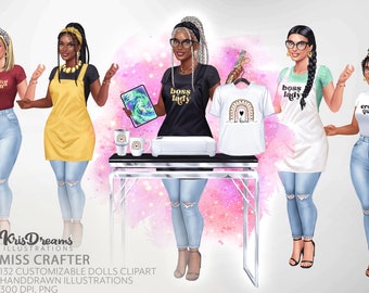 Creative Craft Lady Clipart, Sublimation Craft Clipart, Business Owner Clipart, Melanin Queen png, Customizable Clipart