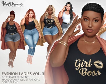 Fall Clipart, Curvy Girls Clipart,Hair Clipart, Makeup Clipart, Boss Lady Clipart, Black Girl magic, Black Girl Clipart,  Fashion PNG