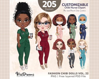 Chibi HealthCare Clipart, Medical Nurse Clipart PNG, Hospital Clipart, Sisters Clipart, Scrubs Best Friends Clip Art, Sublimation Design PNG