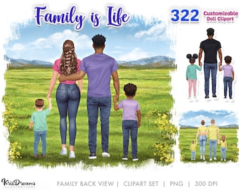 Family Clipart, Customizable Family png, Mom Dad Kids Daughter Son png, Back View Clipart, Customizable Sublimation Design