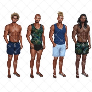 Beach Clipart Male Beard Clipart Man Bun Clipart Natural - Etsy