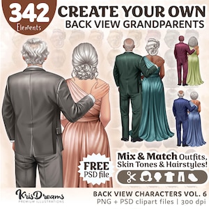 Großeltern Portrait Portrait PNG PSD - Älteres Paar Rückansicht Clipart | Hochzeit & Familie Kunst | Ersteller von Charakteren für ältere Menschen