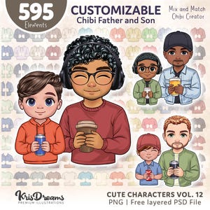 Chibi Father and Son Clipart Bundle – Cute Dad and Boy Characters for Sublimation, Crafts, Cards, and Personalized Digital Projects