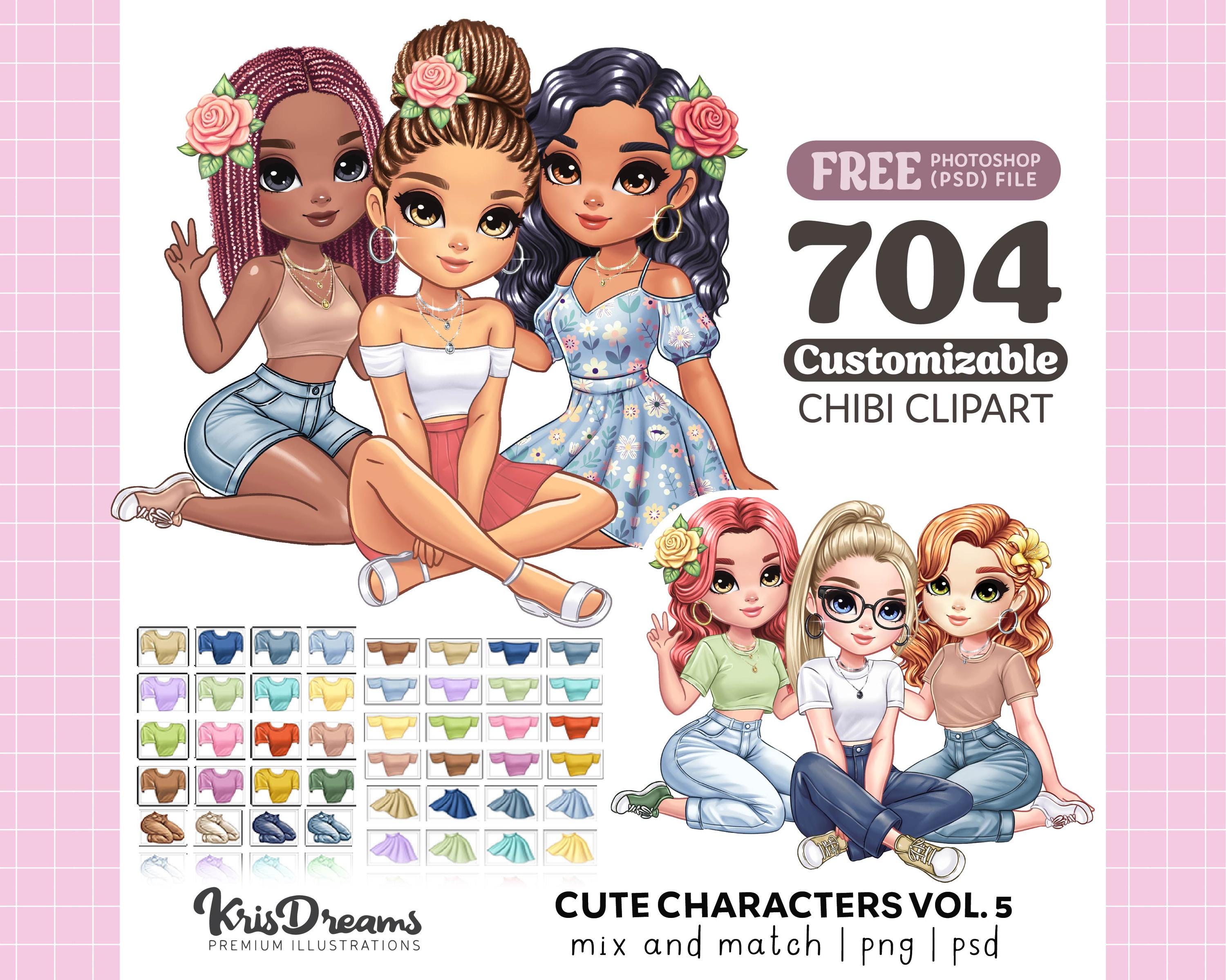 Chibi Best Friends Clipart Creator – Customizable PNG Digital Dolls for Sublimation, Stickers, and DIY Crafts