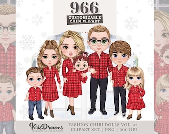 Christmas Clipart Chibi Family Png, Mom Dad Kids Teen Girl Boy Customizable Clipart, Custom Portrait, Digital Download, Personalized Gifts