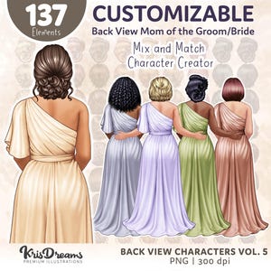 Clipart personalizzabile della mamma dello sposo con vista posteriore - Creatore di personaggi per matrimoni PNG da 137 / Clipart digitale della mamma per inviti e fai da te