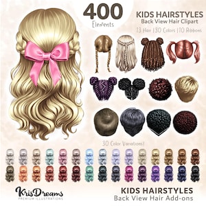 Kids Hairstyles Clipart | Back View Hair PNG Bundle | Children Hair Elements for Sublimation and DIY Crafts | Digital Hair Add-Ons Set