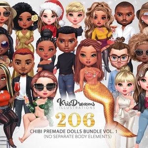 Clipart Bundle, Chibi Clipart, Print on Demand png, Sublimationsdrucke, Puppen png