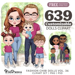 Adorable Chibi Family Clipart Bundle: Including Mom, Dad, Kids and Baby | Fun and Fashionable Clipart Set Perfect for Personalized Projects