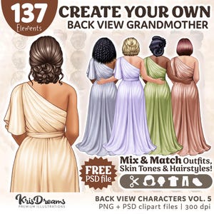 Customizable Back View Mom of the Groom Bride Clipart – 137 PNG Wedding Character Creator | Digital Mother Clipart for Invitations & DIY