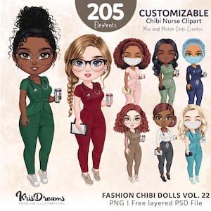 Chibi Nurse Clipart, Cute Chibi Girls Clipart, Nurse Life Png, Scrubs Coffee Png Files for Sublimation, Personalized Gift for Nurse