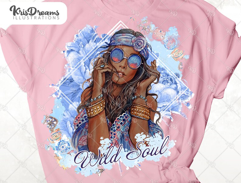 Printable Tshirt PNG Graphics Wild Soul PNG Sublimation Designs African American Woman Illustration Boho Woman Art