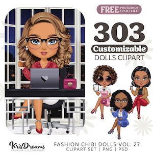 Chibi Clipart, Boss Babe, Office Art, Black Girl Clipart, Girl Boss, Png Files for Sublimation, Digital Stickers, Planner Stickers