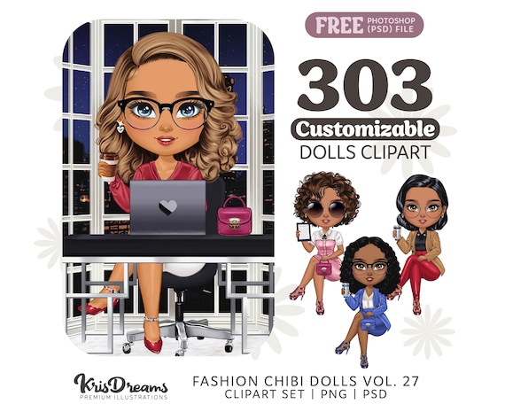 Chibi Clipart, Boss Babe, Office Art, Black Girl Clipart, Girl Boss, Png Files for Sublimation, Digital Stickers, Planner Stickers