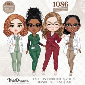 Chibi Health Care Clipart Bundle, Medical Nurse PNG, Hospital Clipart, Sisters Clipart, Scrubs Best Friends Clip Art, Sublimation Design PNG