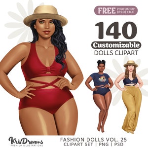 Summer Fashion Girls Clipart, Girls Trip, Customizable Doll for Sublimation PNG, Printable Design Black Woman Denim, Png Commercial Use