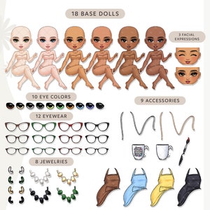 Cartoon Crafter Customizable Clipart: Chibi Woman Arts and Crafts, Sewing, Small Business PNG Bundle | Mix and Match Digital Doll image 3