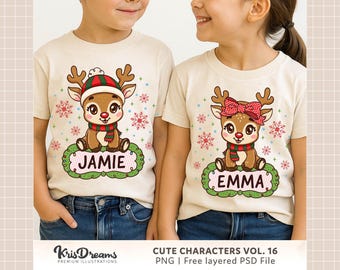 Reindeer Christmas Shirt PNG – Personalized Kids Reindeer Name Design, Custom Xmas Deer Boy Girl PNG, Cute Christmas Shirt Graphic