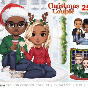 Custom Cute Chibi Clipart | Cozy Winter Fashion | Christmas & Cocktail Designs | Chibi Sitting