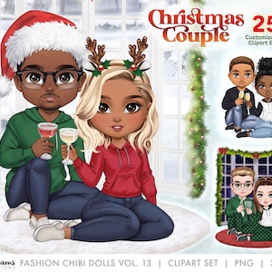 Aangepaste schattige Chibi clipart | Gezellige wintermode | Kerst- en cocktailontwerpen | Chibi zitten