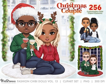 Custom Cute Chibi Clipart | Cozy Winter Fashion | Christmas & Cocktail Designs | Chibi Sitting