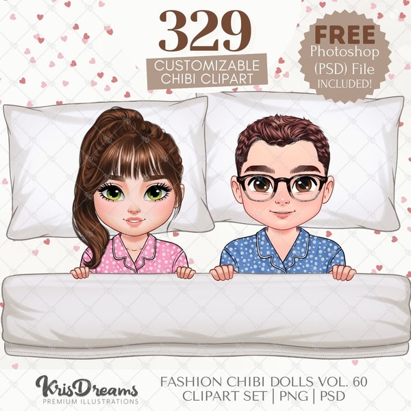 Cuddling Couple Clipart | Husband and Wife Snuggling in Blanket Art | Chibi Customizable PSD - Perfect Gift for Parents and Grandparents