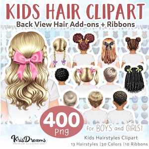 Add-on clipart cheveux pour enfants vue arrière – Afro, tresses, bouclés, locs, raides PNG | Créateur de personnages personnalisables pour des portraits DIY et des cadeaux