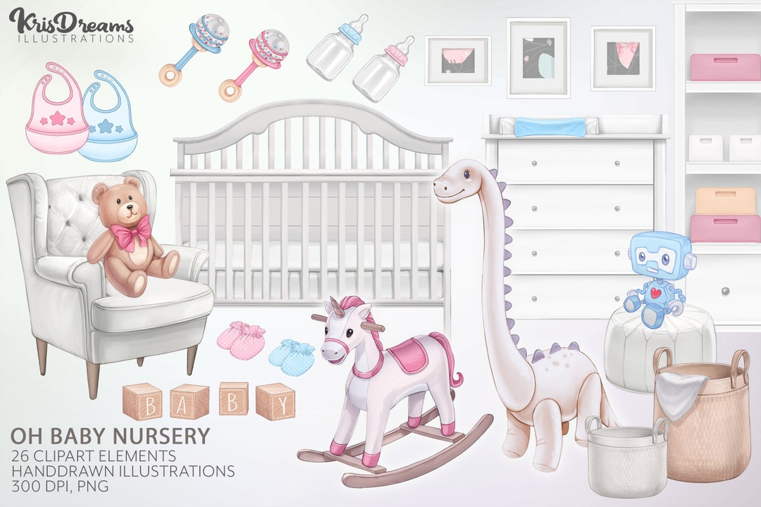 Nursery Clipart, Baby Decor Clipart, Nursery Room Clipart, Commercial ...