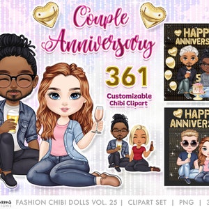 Chibi Clipart, Chibi Couple Png, Customizable Digital Paper Doll, Anniversary Gifts for Parents